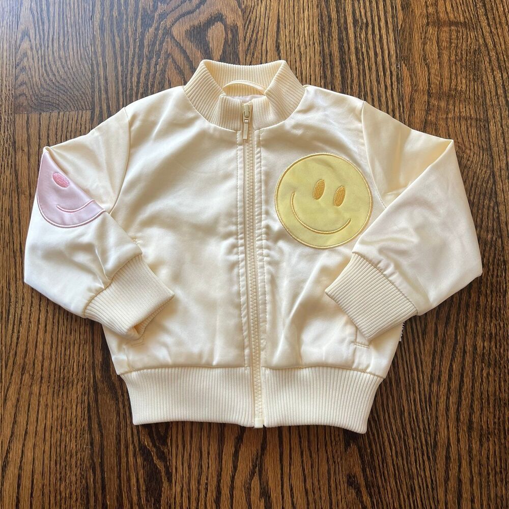 MOLO Kids Hazel Jacket - Pearled Ivory with Smiley Face Patches (92cm 18-24M)